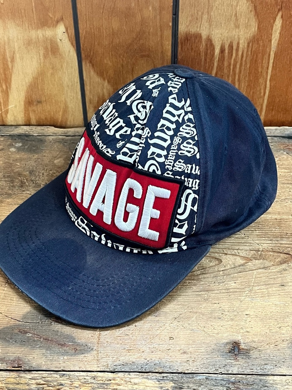 Salvage Navy Hat with Red Patch and White Script